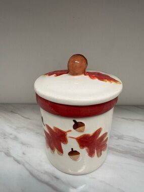Hallmark Hand-Painted Fall Leaf & Acorn Ceramic Canister - Red Accent